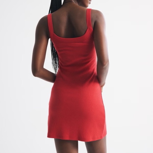 Abercrombie Bra-Free Essential 90s Rib Mini Dress in Red - Picture 3 of 6